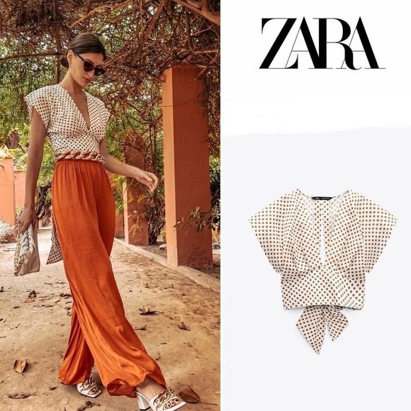 Zara Tops - Zara Linen Blend Polka Dot Blouse Small